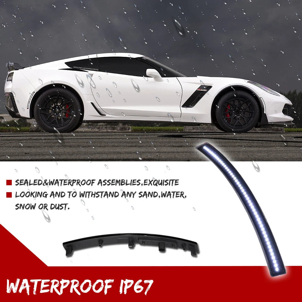 2X Smoked Lens White LED Rear Side Marker Lights for Chevy Corvette C7 (2014–2019)