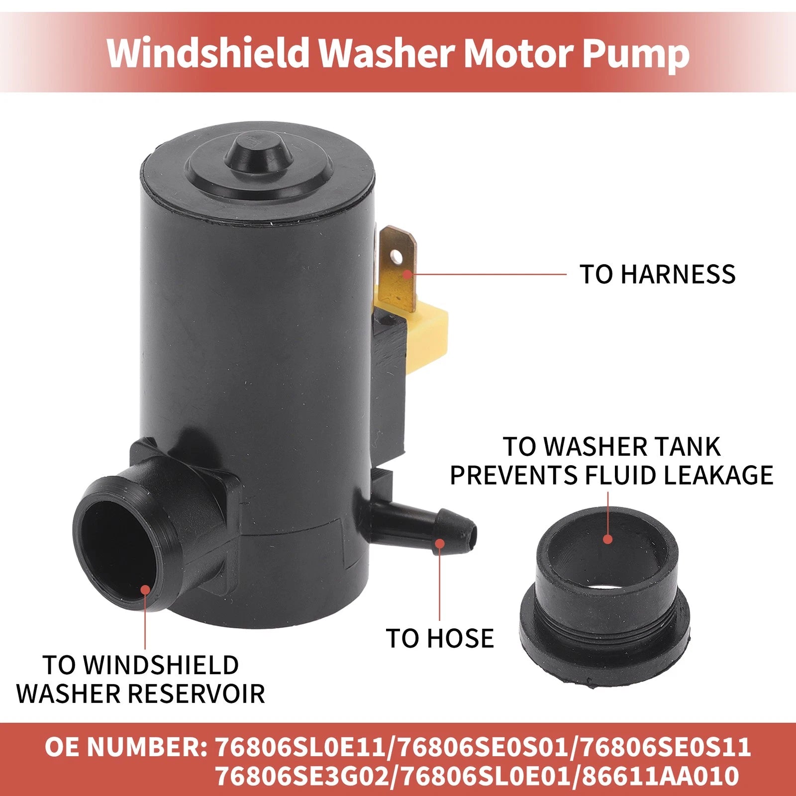 Windshield Washer Pump w/Grommet for Subaru (No. 76806SL0E11)