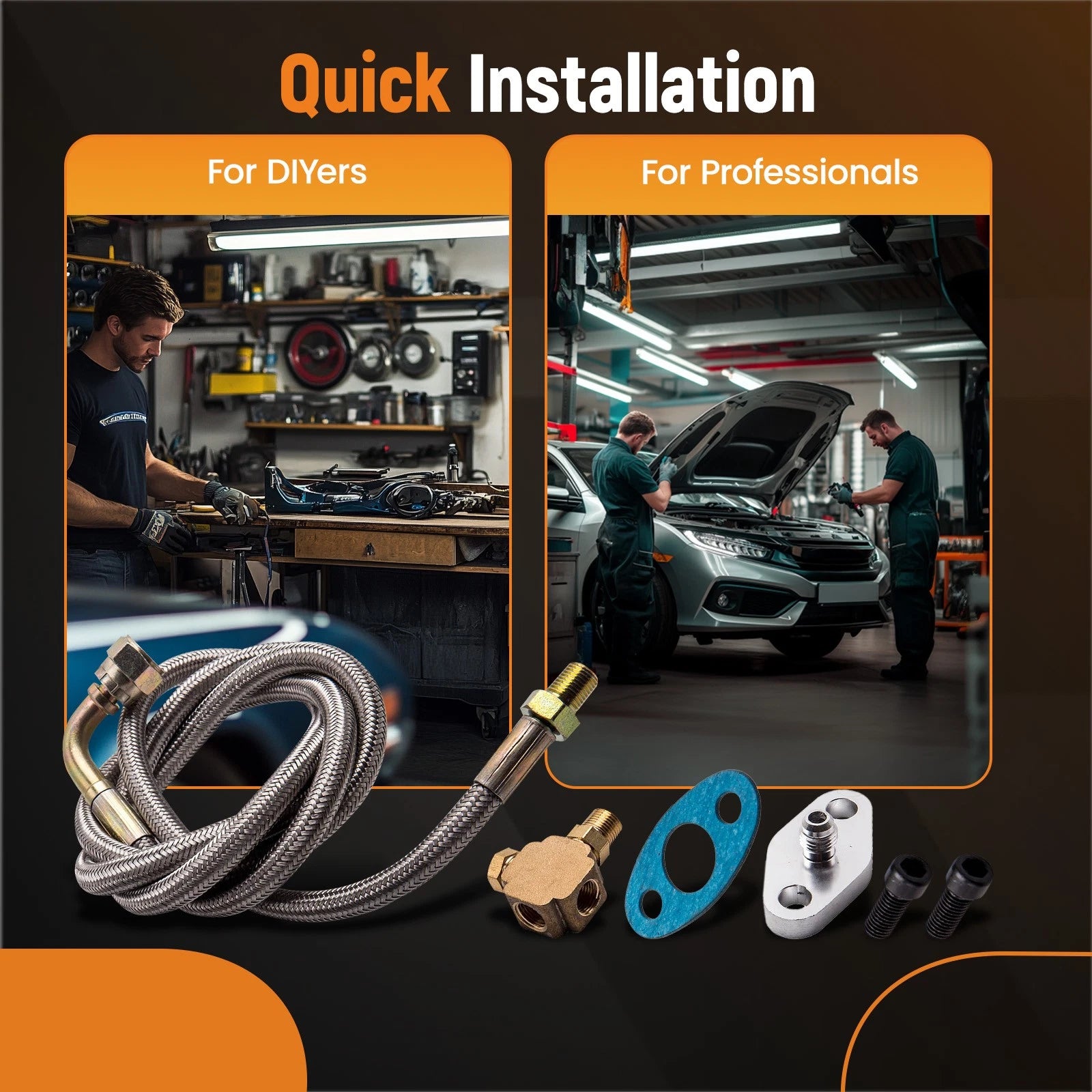 Turbo Oil Feed Line Kit for T3 T4 (41" Braided Stainless Steel)