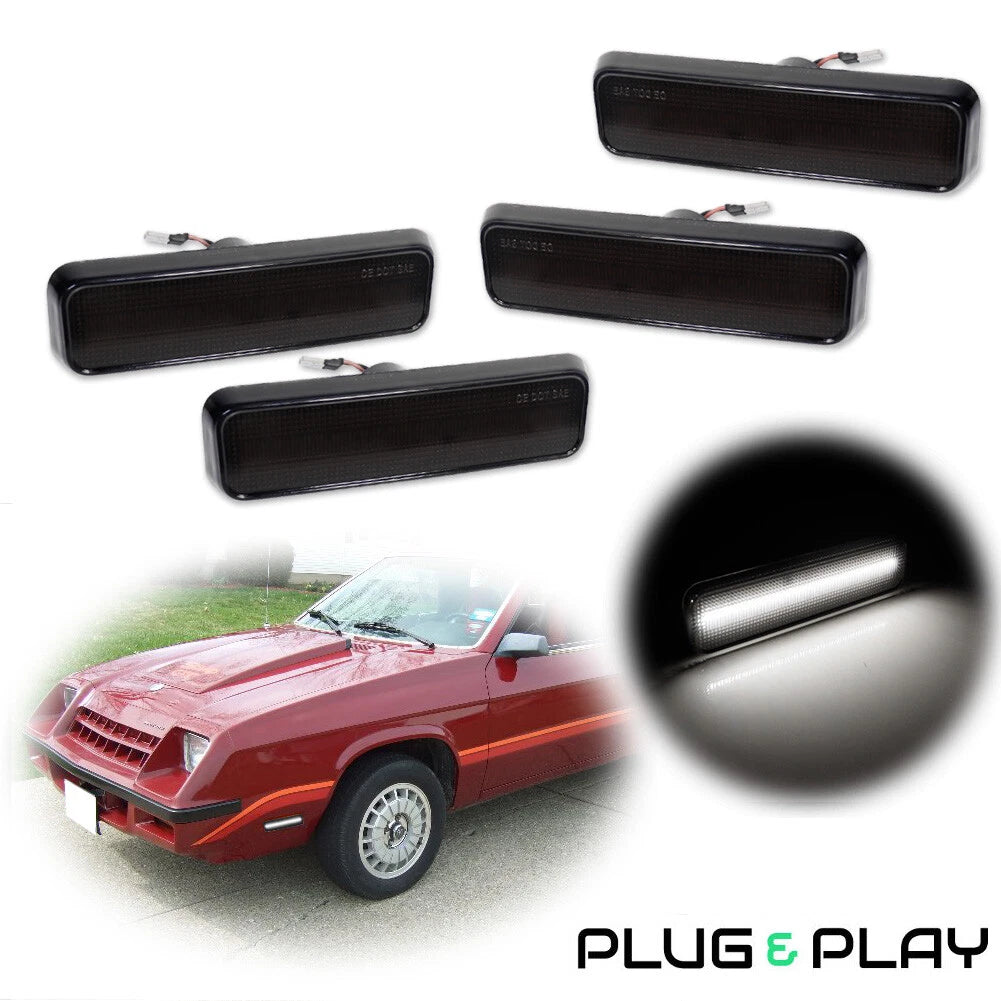 Set of 4 Smoked Lens LED Front & Rear Side Marker Lights for Dodge Plymouth