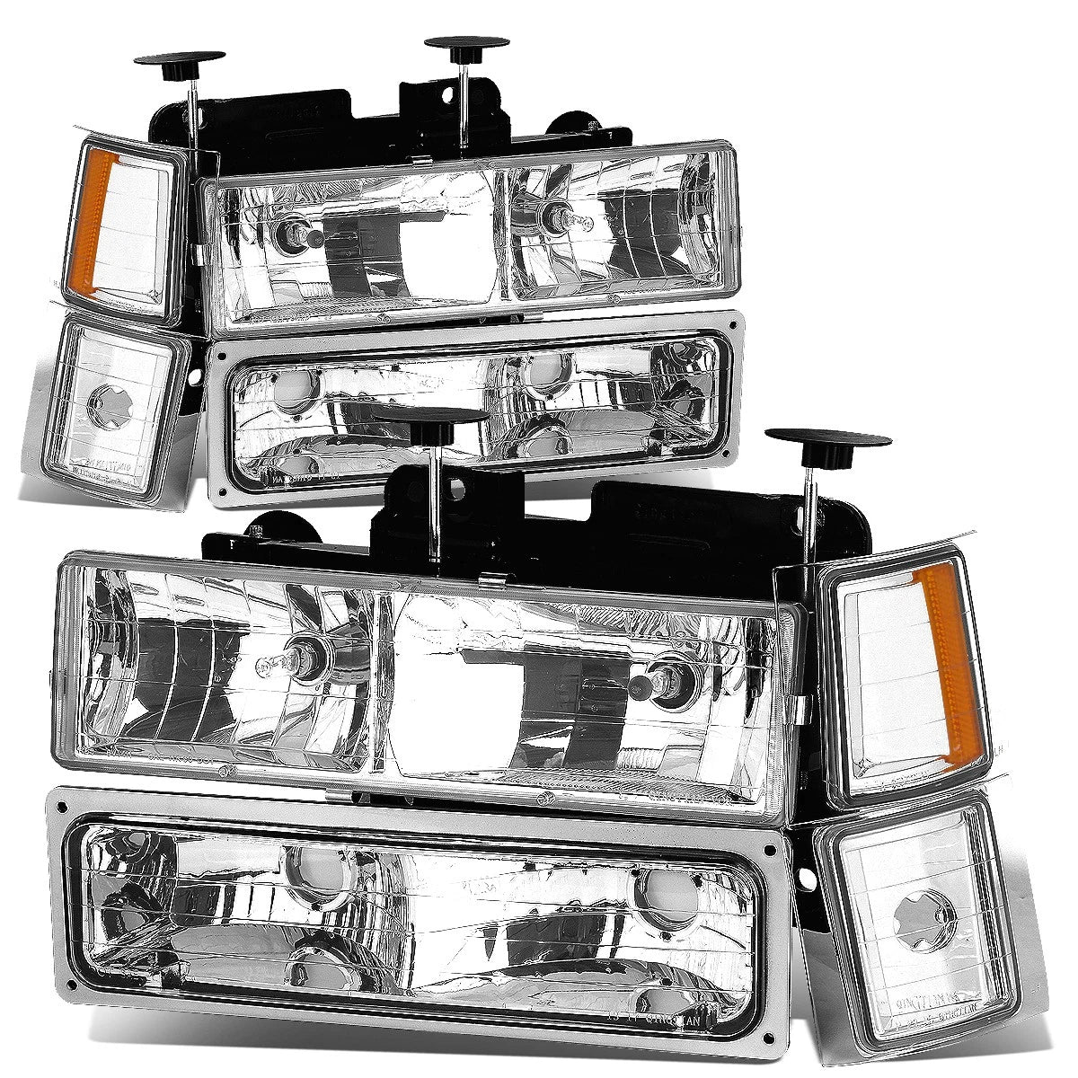 Chrome Amber Headlight, Bumper, Corner Light & Mesh Grille for Chevy C10 C/K (1994–2002)