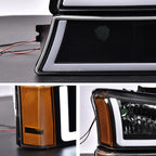 LED DRL Black/Amber Headlights for Chevy Silverado Avalanche (2003–2007)