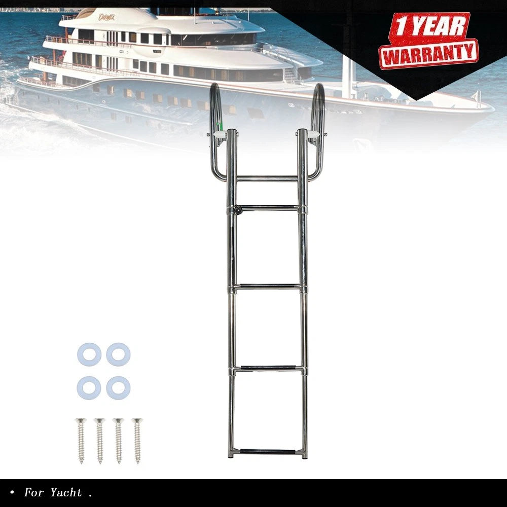 4 Step Stainless Steel Telescoping Boat Ladder with Pedal & Hand Railing