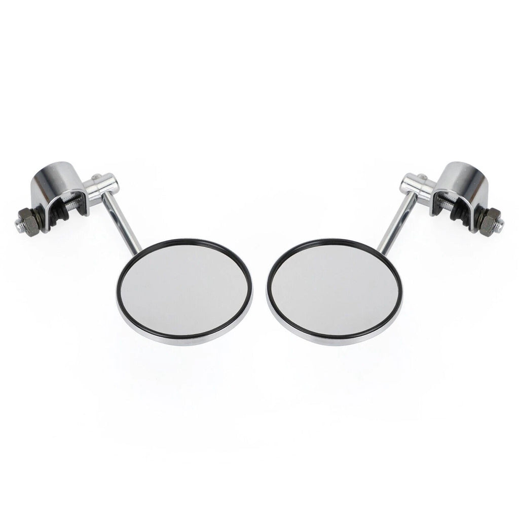 4" Chrome Short Stem Round Clamp On Mirror for Universal Chopper Scooter