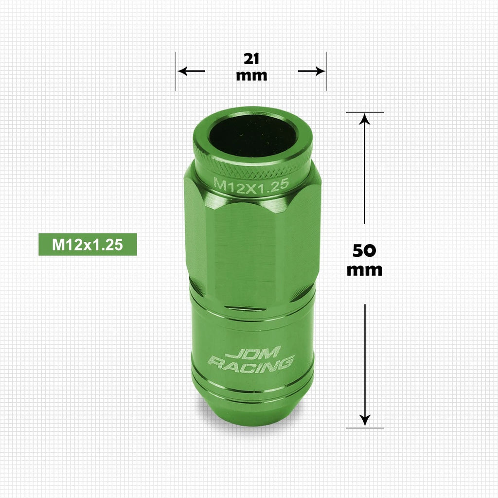 20Pc M12X1.25 Green JDM Open End Cone Wheel Lug Nuts + Spline Locks + Key