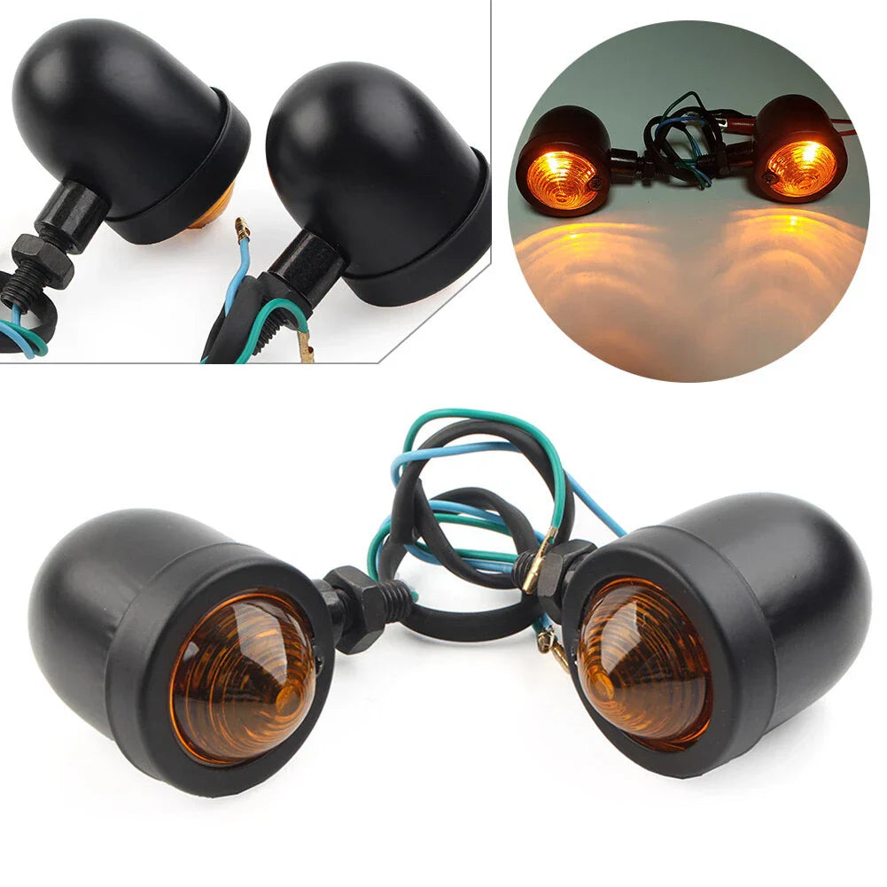 Black Motorcycle Turn Signal Lights for Harley Cafe Racer Bobber Chopper