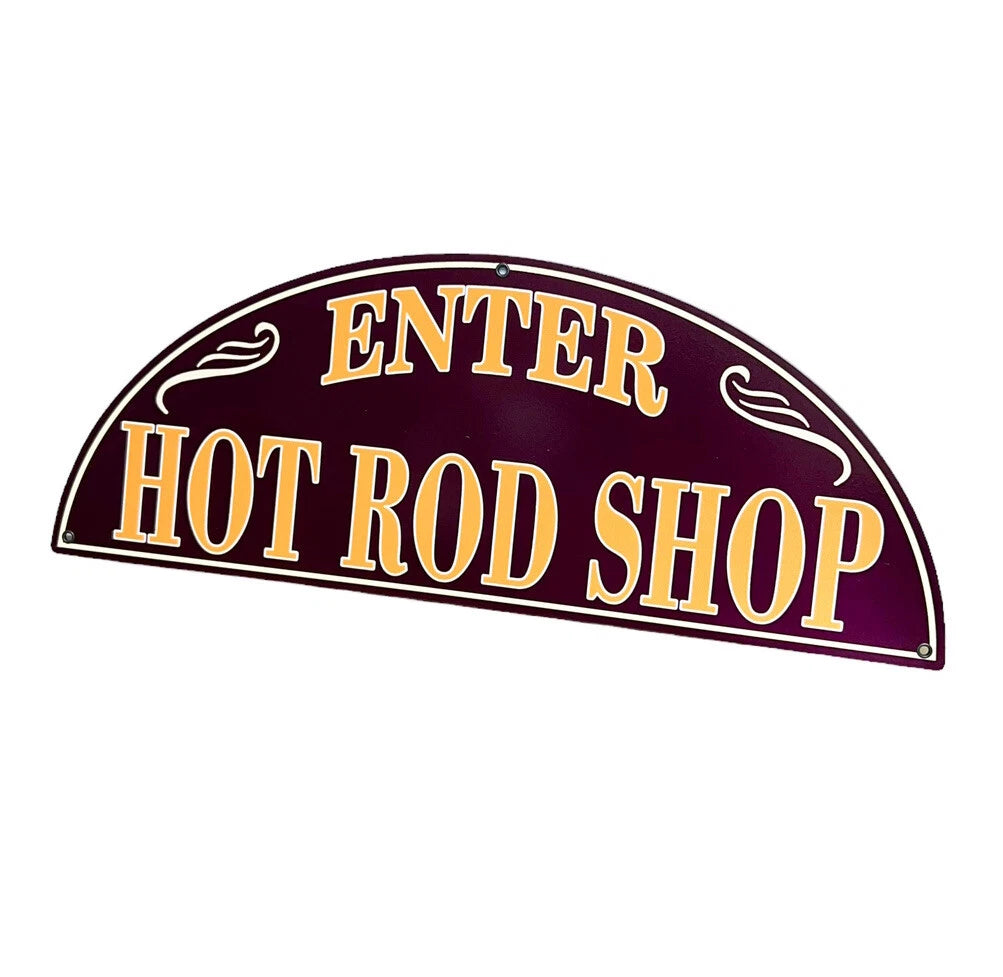 Hot Rod Shop Metal Sign for Universal Garage Decor (18 x 7 in)