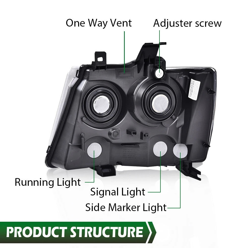 Clear Corner Black Headlights for Chevy Avalanche Tahoe Suburban (2007–2014)