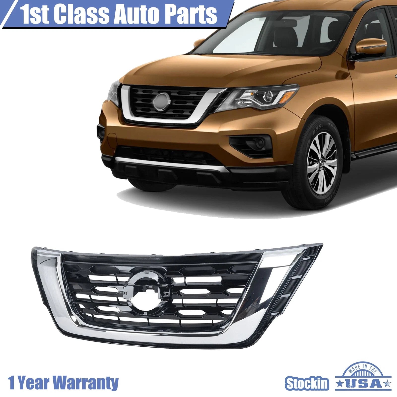 Chrome & Black Front Upper Bumper Grille for Nissan Pathfinder (2017-2020)