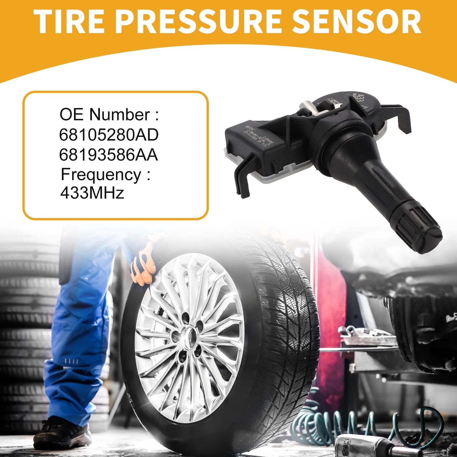 Tire Pressure Sensor for Dodge Dart (2013–2016) No.68105280AD TPMS 433MHz