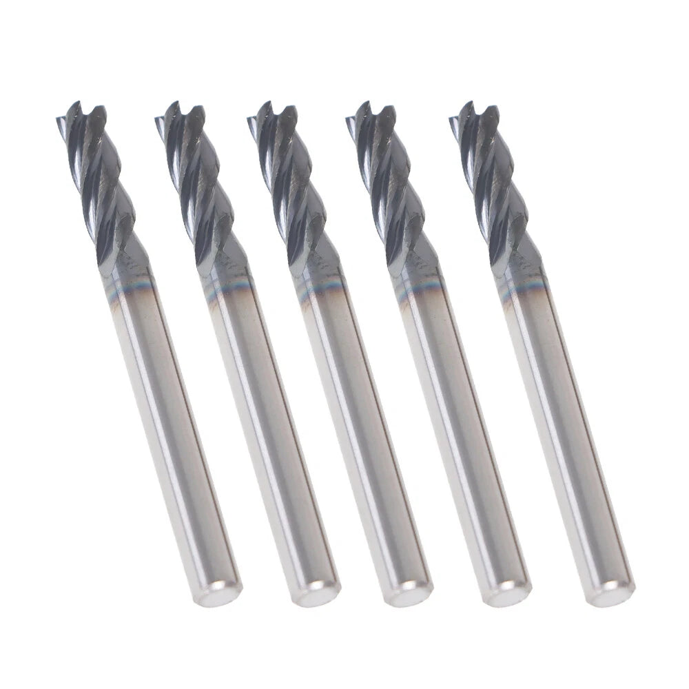 Set of 5 Carbide End Mills 3/16" Shank Diameter 4 Flute