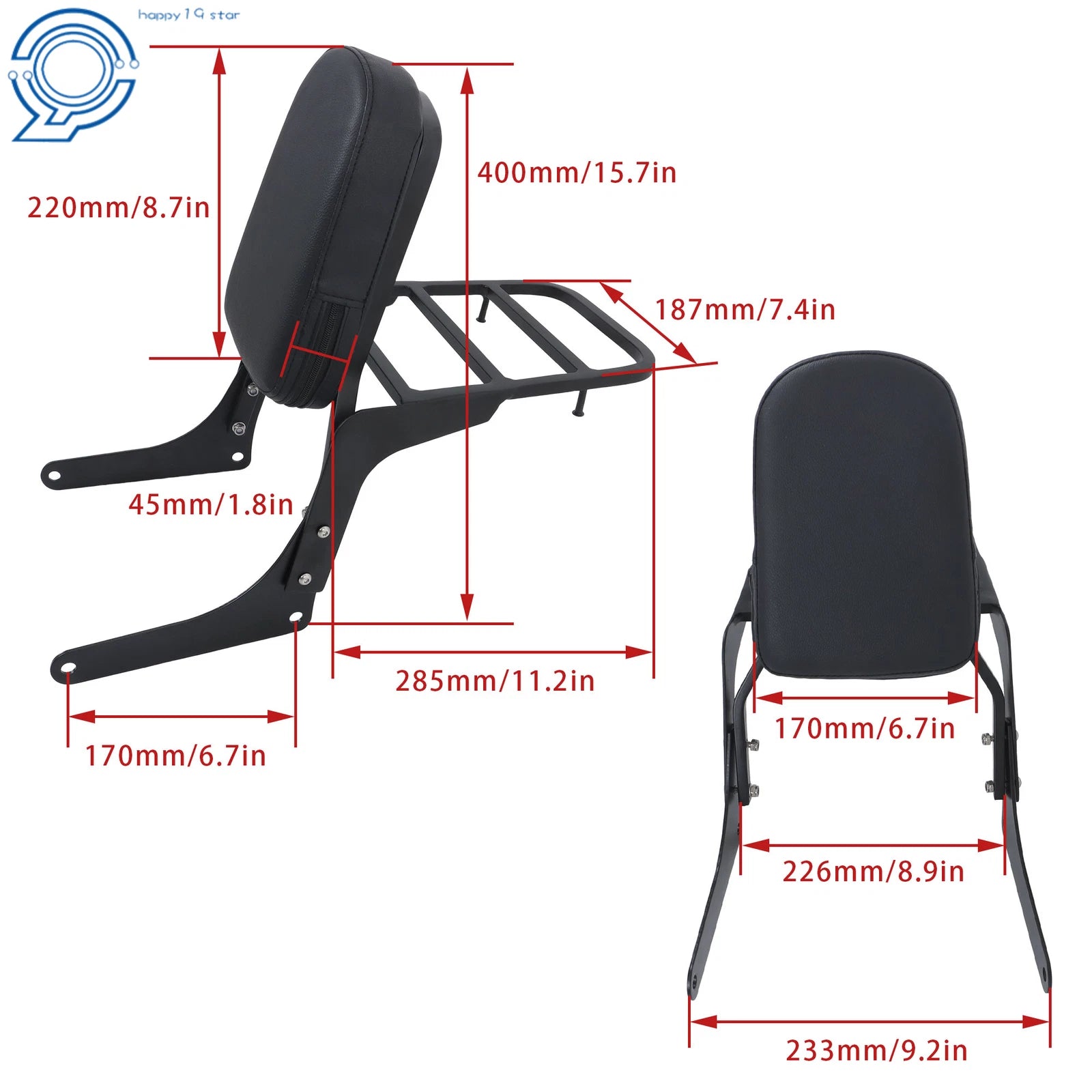 Passenger Backrest Sissy Bar with Luggage Rack for Honda Rebel 250 (1985–2016)
