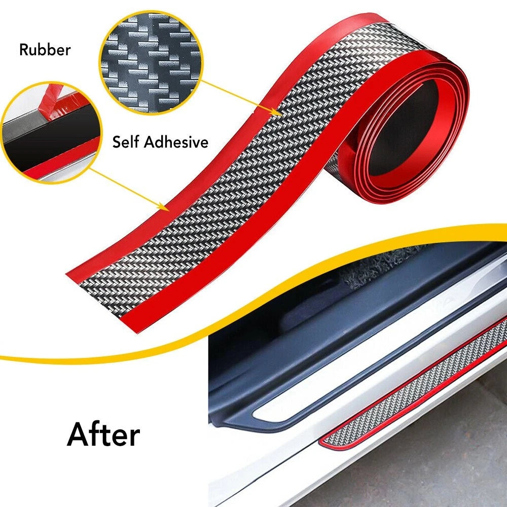 Car Sticker Red Carbon Fiber Rubber Sill Door Protector Edge Guard Strip for