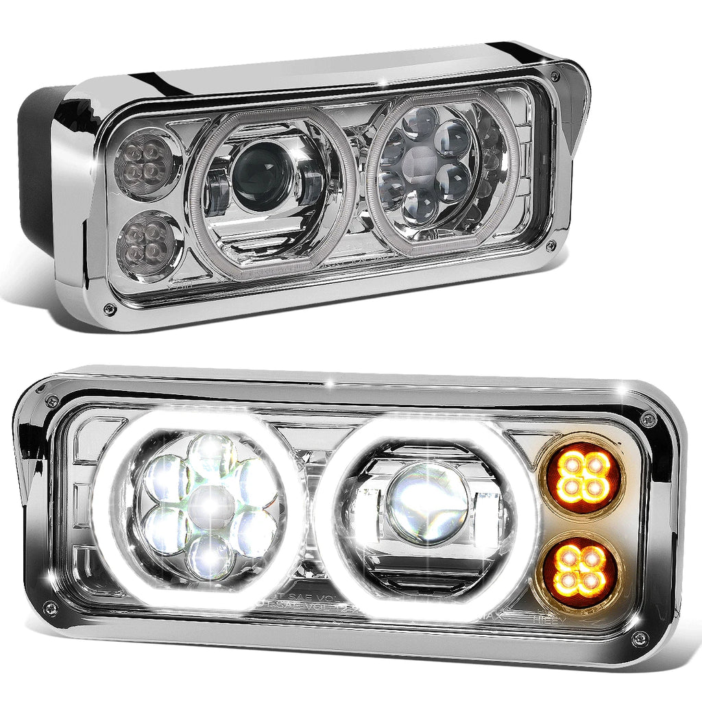 Full LED Dual Halo Projector Headlights for Peterbilt Kenworth (1981–2019)