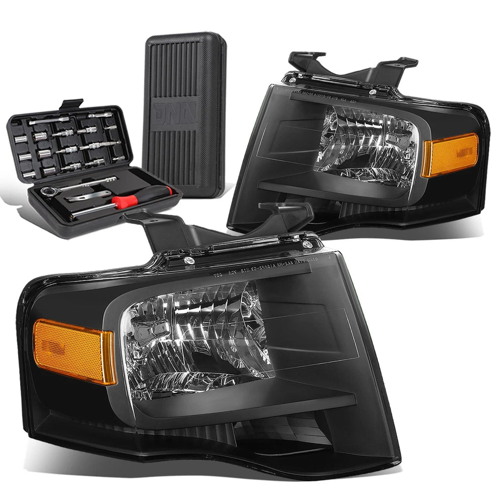 Pair of Black/Amber Side Headlights for Ford Expedition (2007–2014)