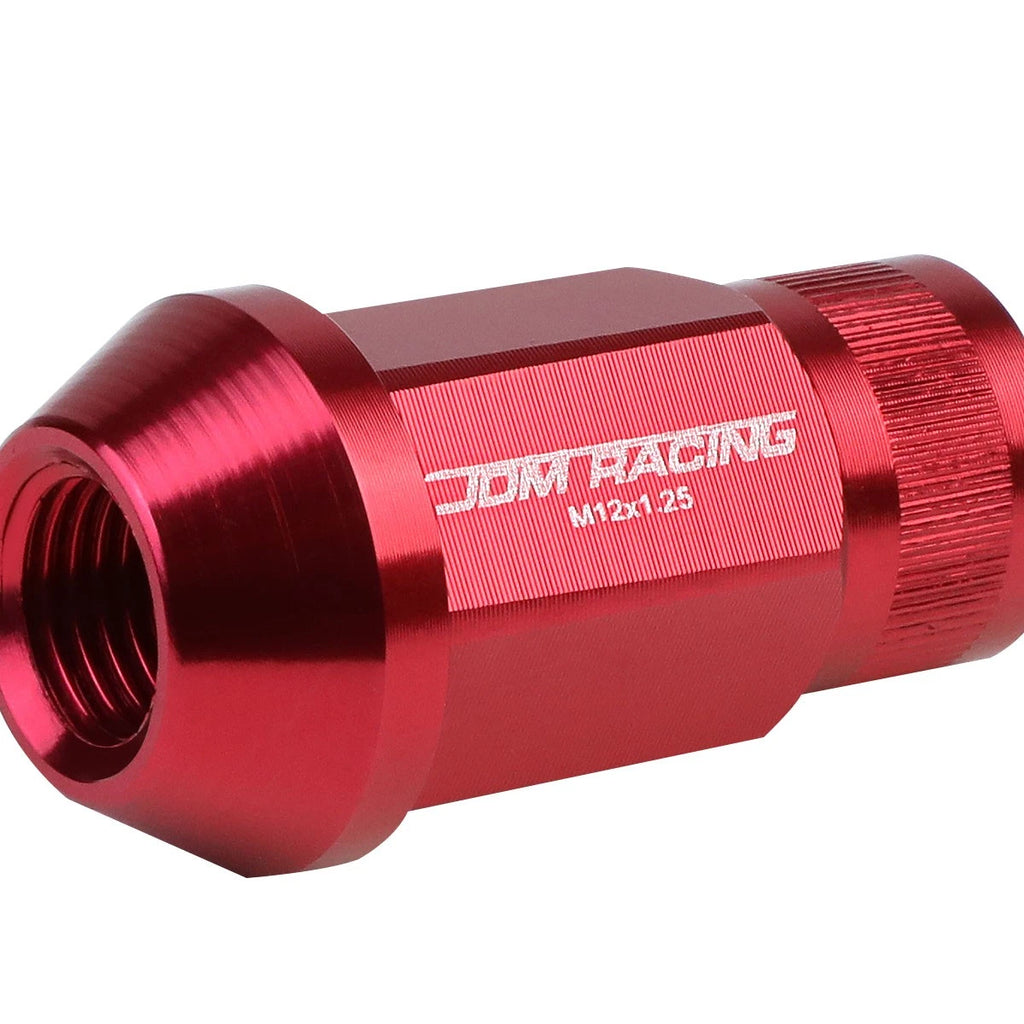 Set of 4 Open End M12x1.25 44mm Tall Red Aluminum JDM Wheel Lug Nuts
