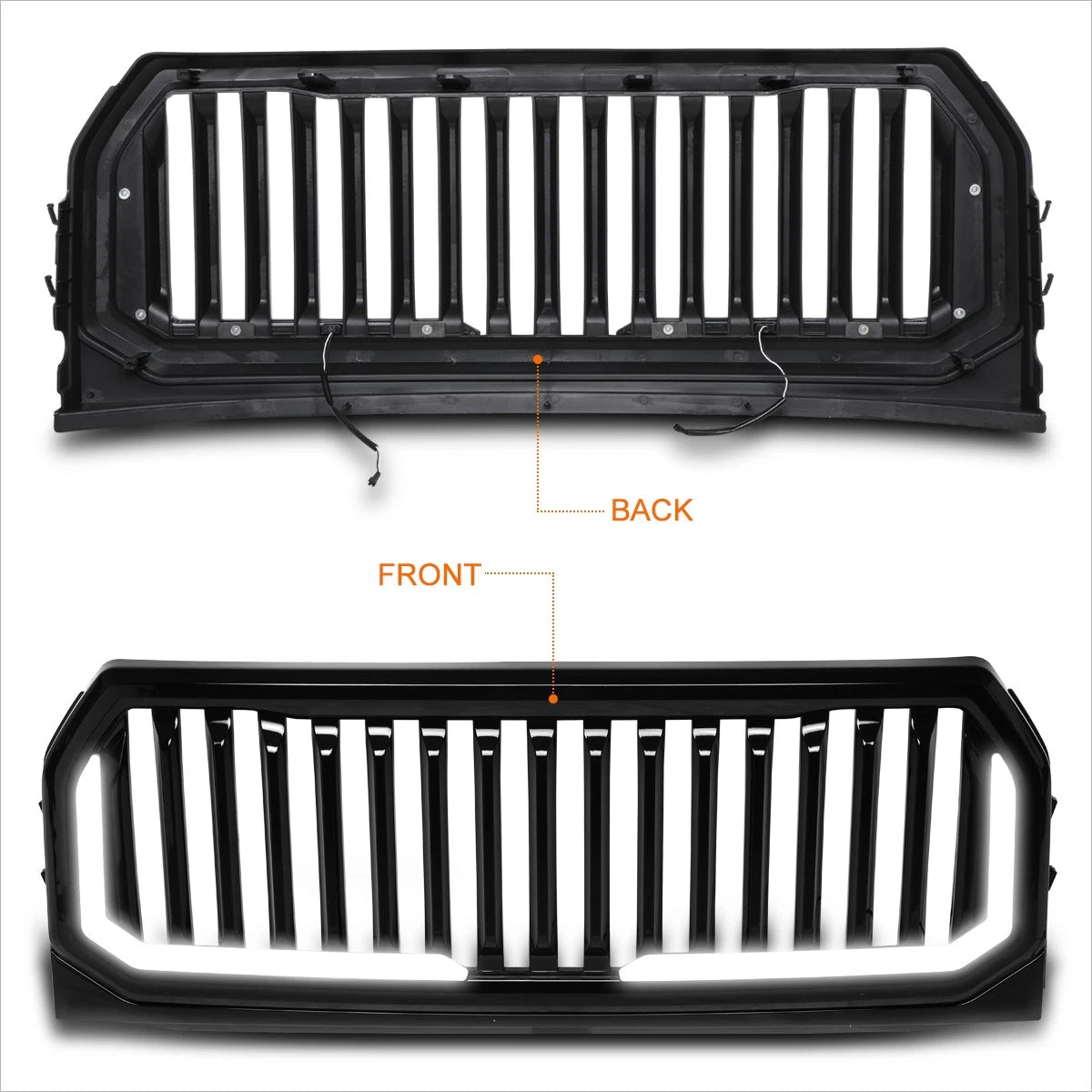 Vertical Fence ABS Front Bumper Grille Frame w/LED Light Bar for Ford F150 (2015–2017)