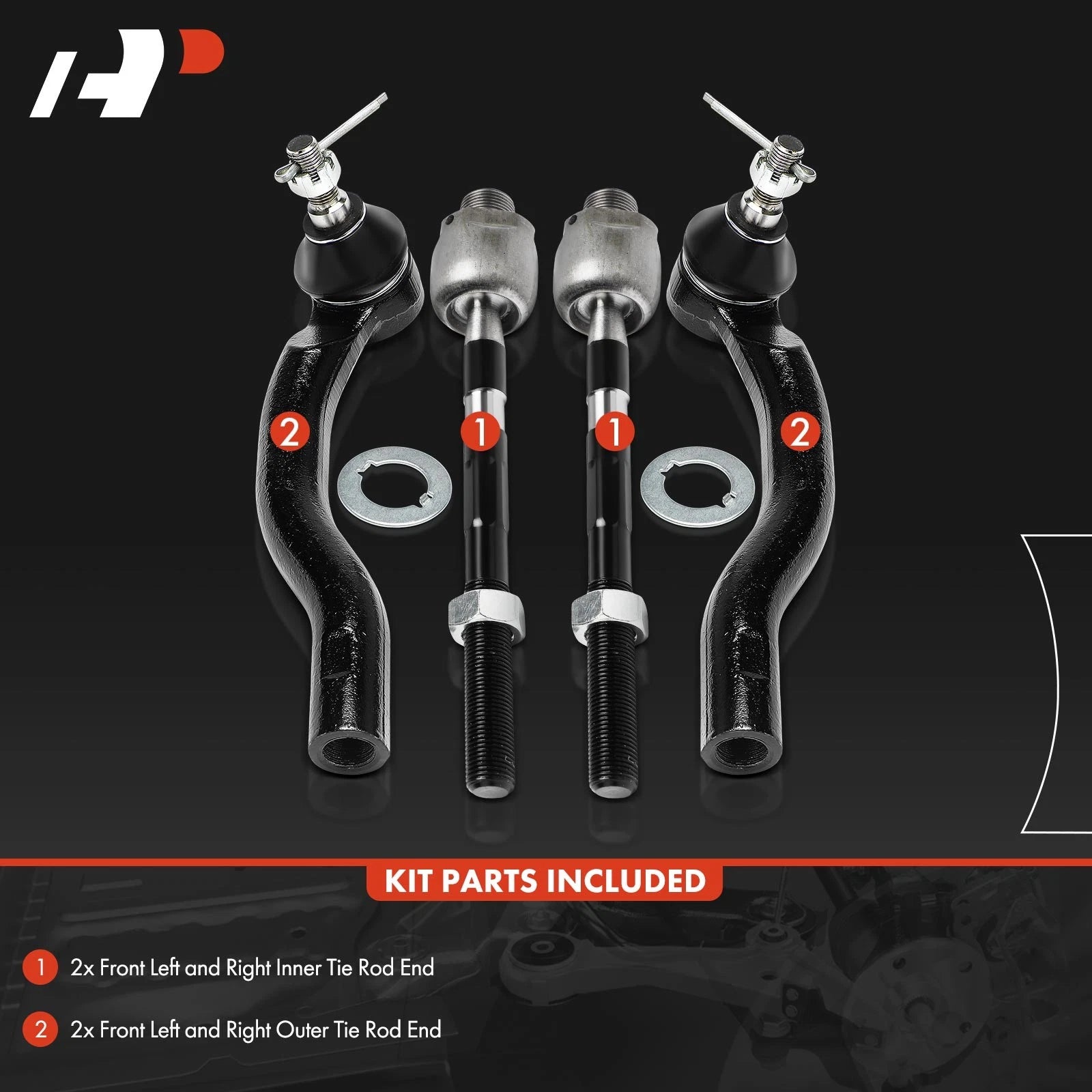 Set of 4 Front Inner & Outer Tie Rod Ends for Ford Edge, Lincoln MKX (2007–2014)