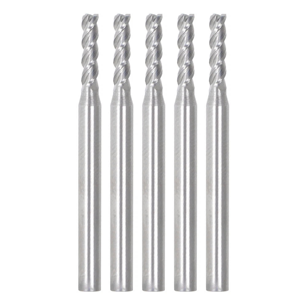 Set of 5 Carbide End Mills for Various Applications (3/32", 4 Flute)