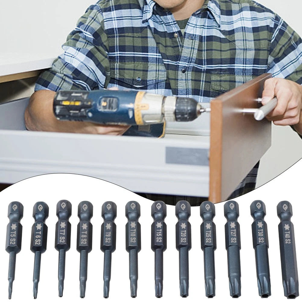 Magnetic Torx Bit Set for Electric Screwdrivers T5 T40 (50mm, Hex Shank)