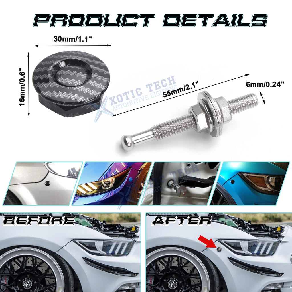 2PCS Carbon Fiber Pattern Push Button Hood Bonnet Quick Release Latch Kit for Toyota (2000-2006)