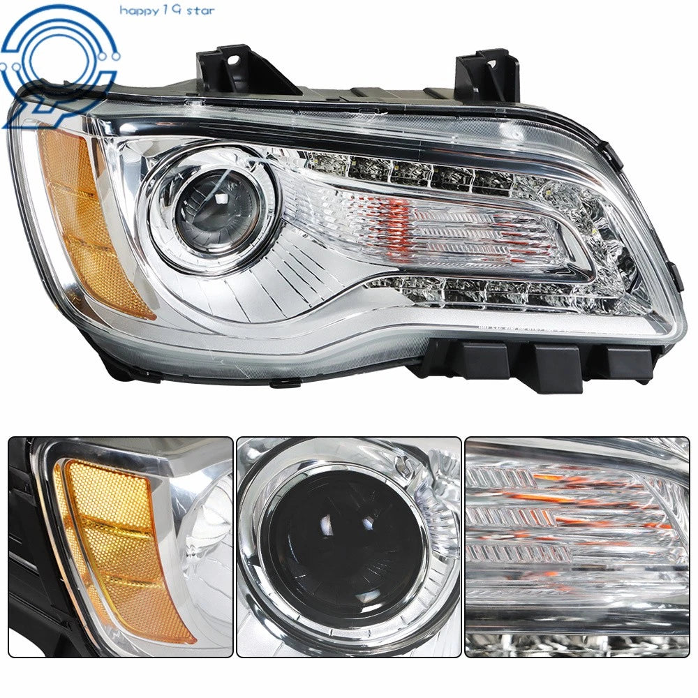 Right Side Headlight Assembly for Chrysler 300 (2011–2014) Halogen Chrome Clear