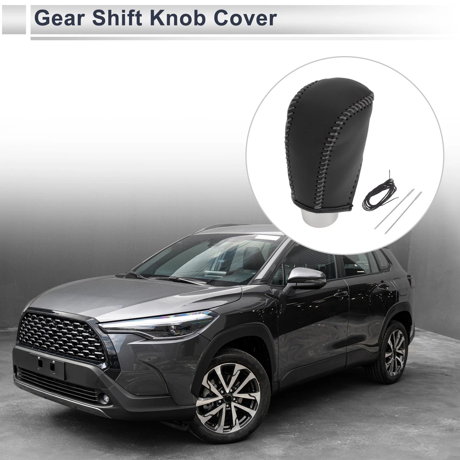Gear Shift Knob Cover for Toyota Corolla (2009–2013) Black Grey Faux Leather