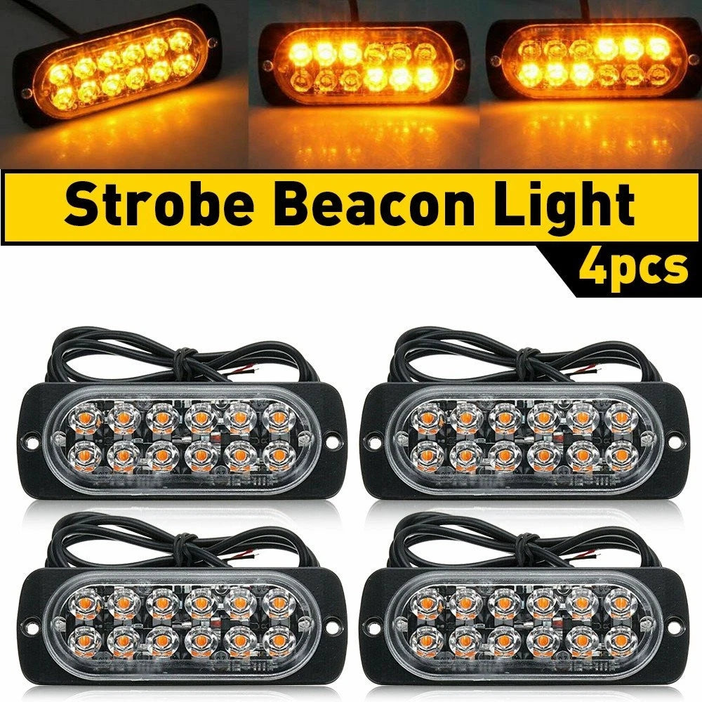 4X Amber LED Strobe Light Bar Hazard Beacon for Truck (EXV)