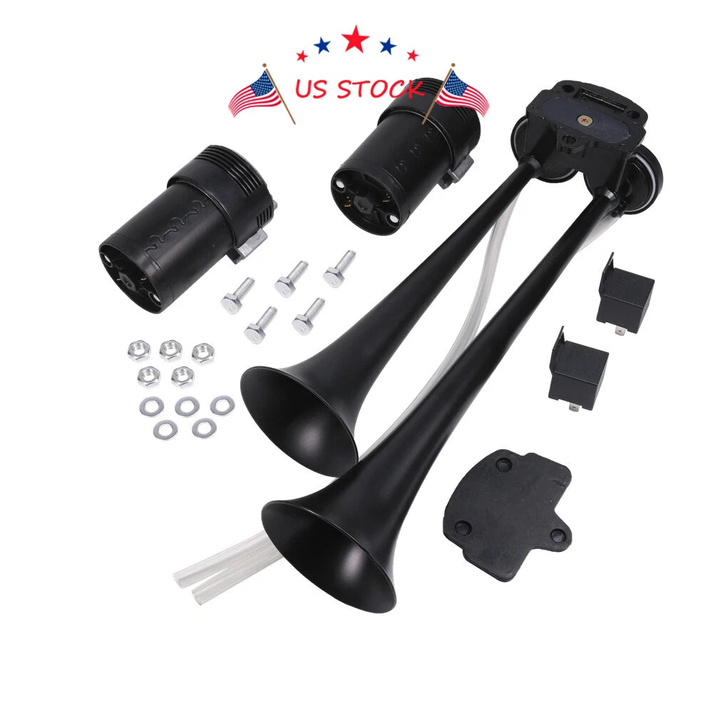 Dual Trumpet Train Horn Air System Kit for RV Car Truck Van Boat (12V)