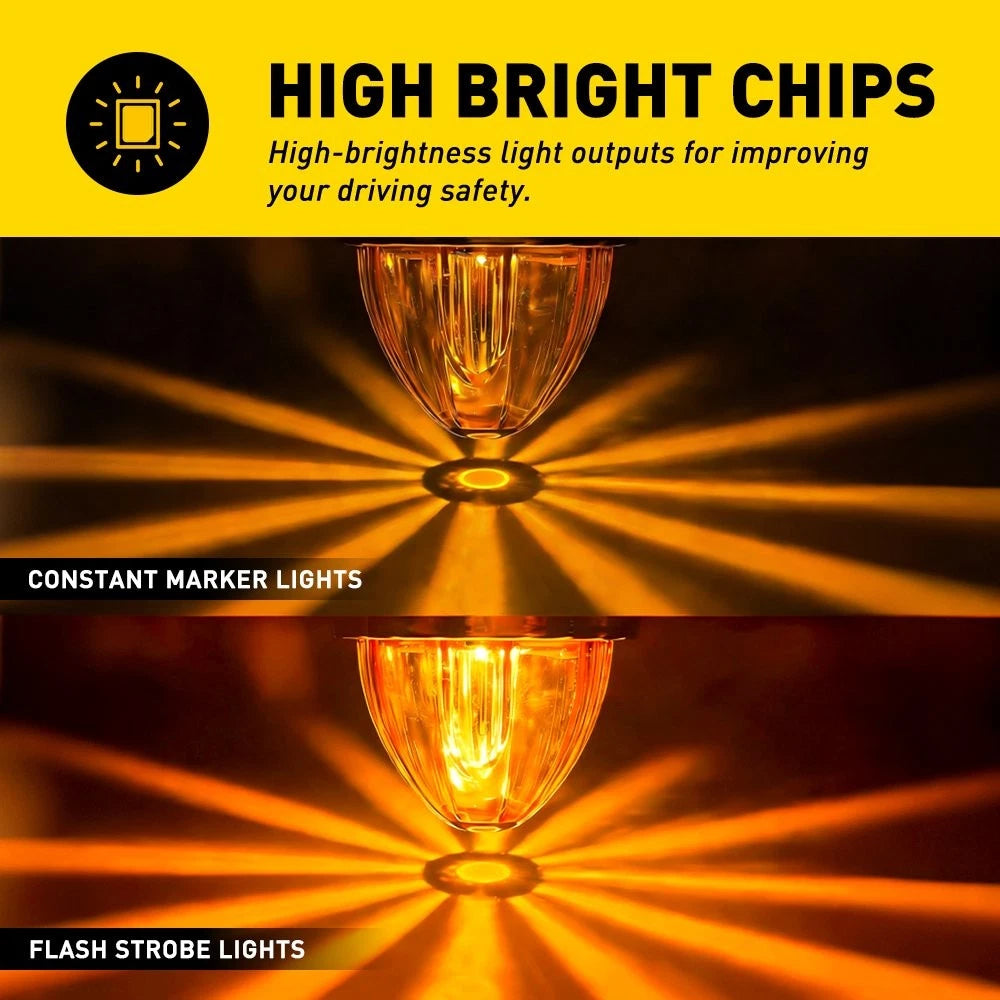 4X Amber LED Round Marker Lamp for Truck Trailer (Always On Strobe)