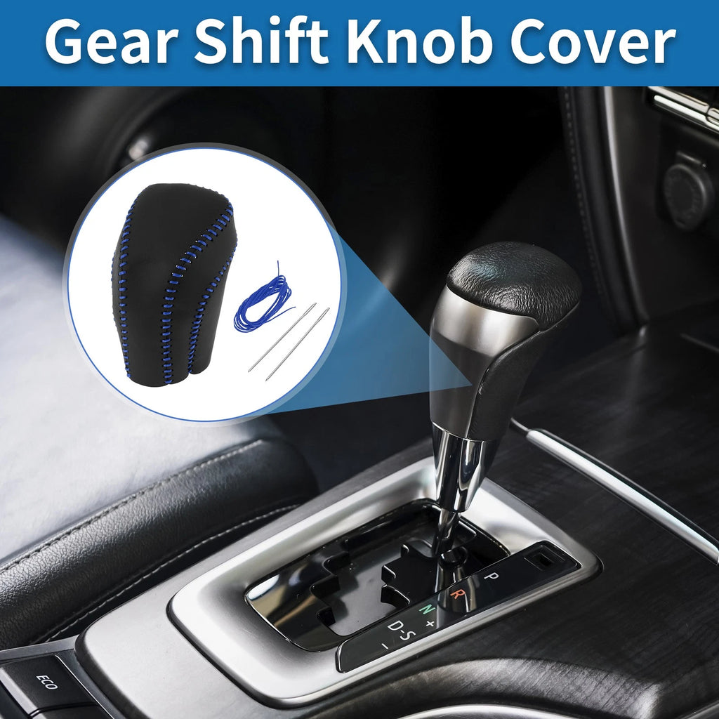 1pc Gear Shift Knob Cover for Toyota Camry (2018–2024) Black Blue Faux Leather