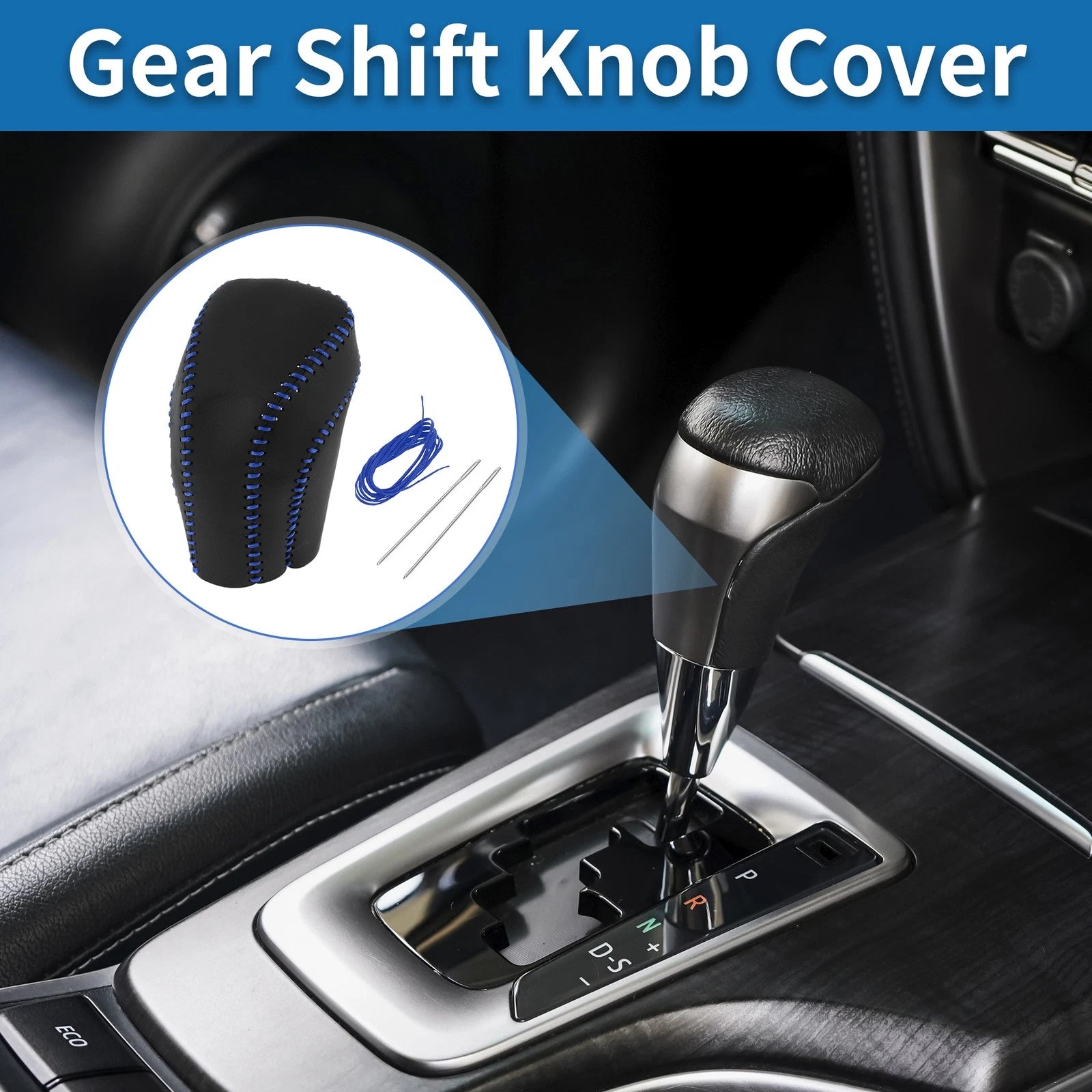 1pc Gear Shift Knob Cover for Toyota Camry (2018–2024) Black Blue Faux Leather