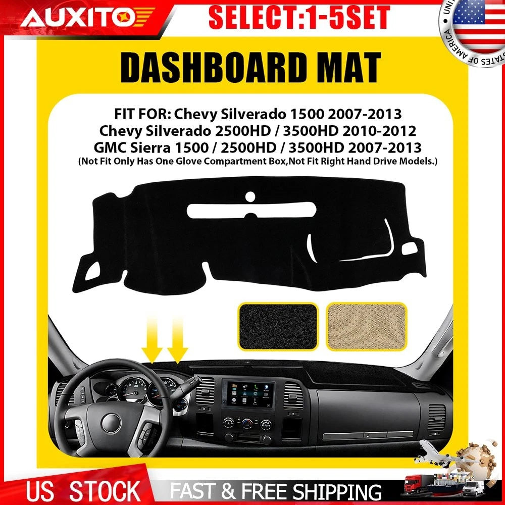 Dashboard Mat Cover for Chevy Silverado & GMC Sierra (2007–2013) Black