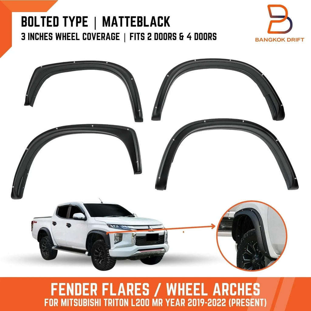 3" Matte Black Bolted Fender Flares for Mitsubishi Triton Ute (2019-2023)