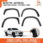 3" Matte Black Bolted Fender Flares for Mitsubishi Triton Ute (2019-2023)