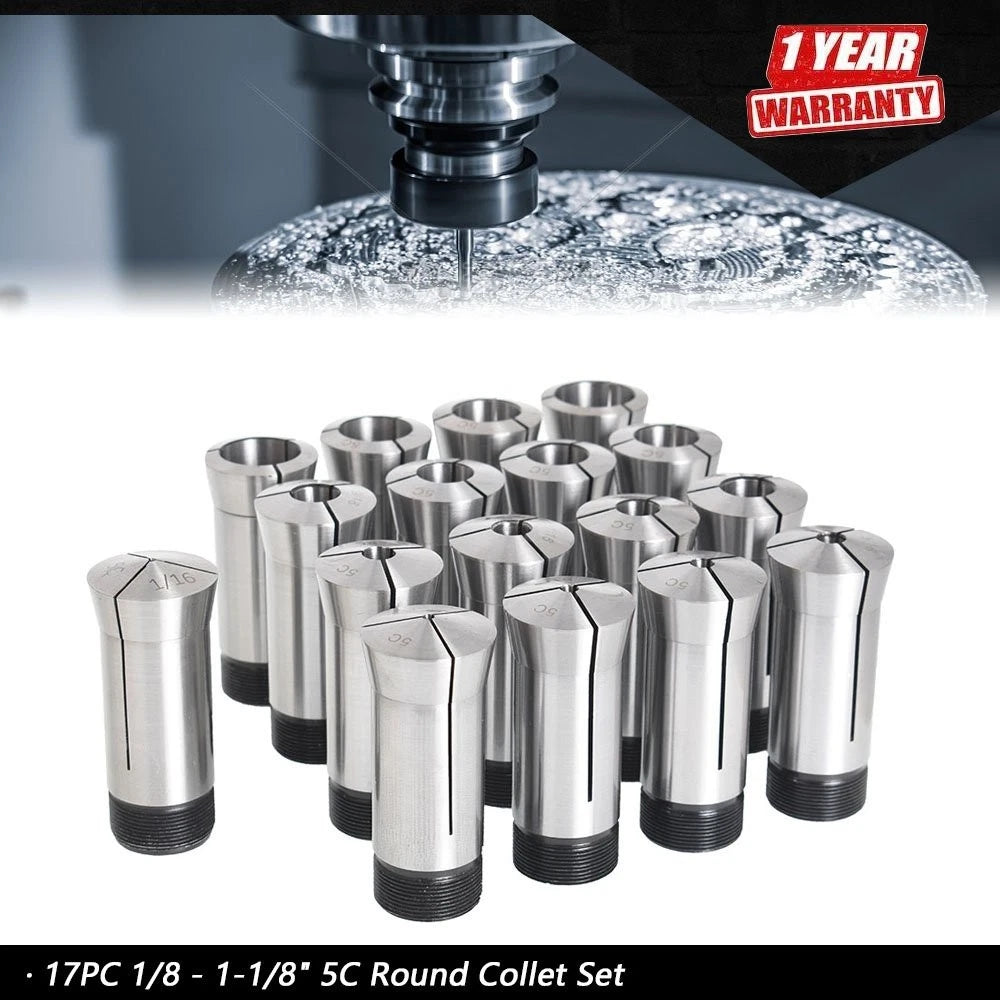 Set of 5C Round Collets for Various Machines (1/16 - 1-1/16")