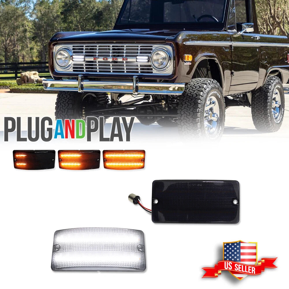 Smoked Lens Switchback LED Turn Signal Lights for Ford Bronco (1969–1977)