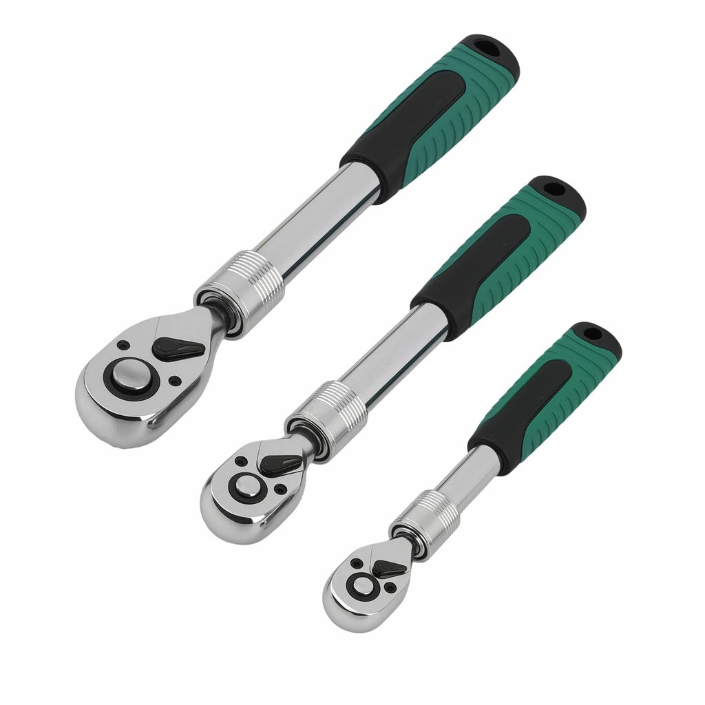 Set of 3 Extendable Ratchet Socket Wrenches 1/4 3/8 1/2 Drive