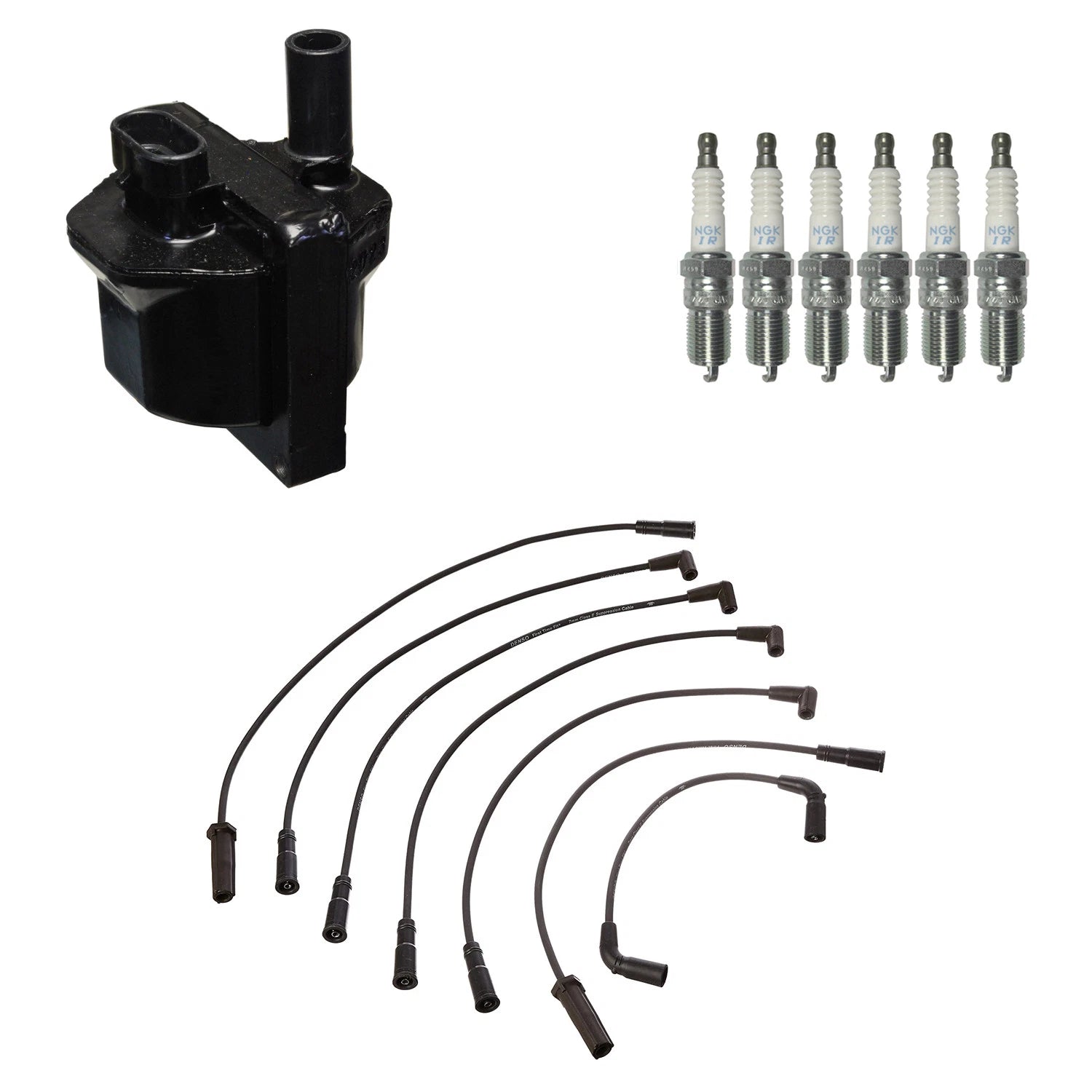 Set of 6 Denso Ignition Coil Wires & NGK Iridium Spark Plugs for C1500 K1500