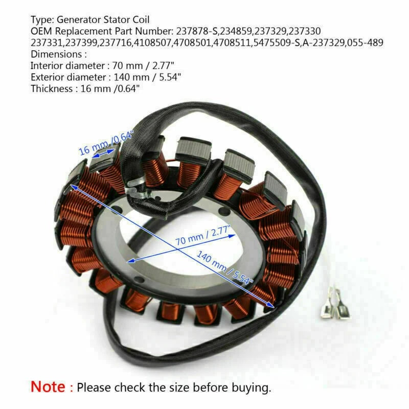 15A Stator for Kohler CV11-CV15 CV18-CV22 K181 K301-K341 237878-S 5475509-S