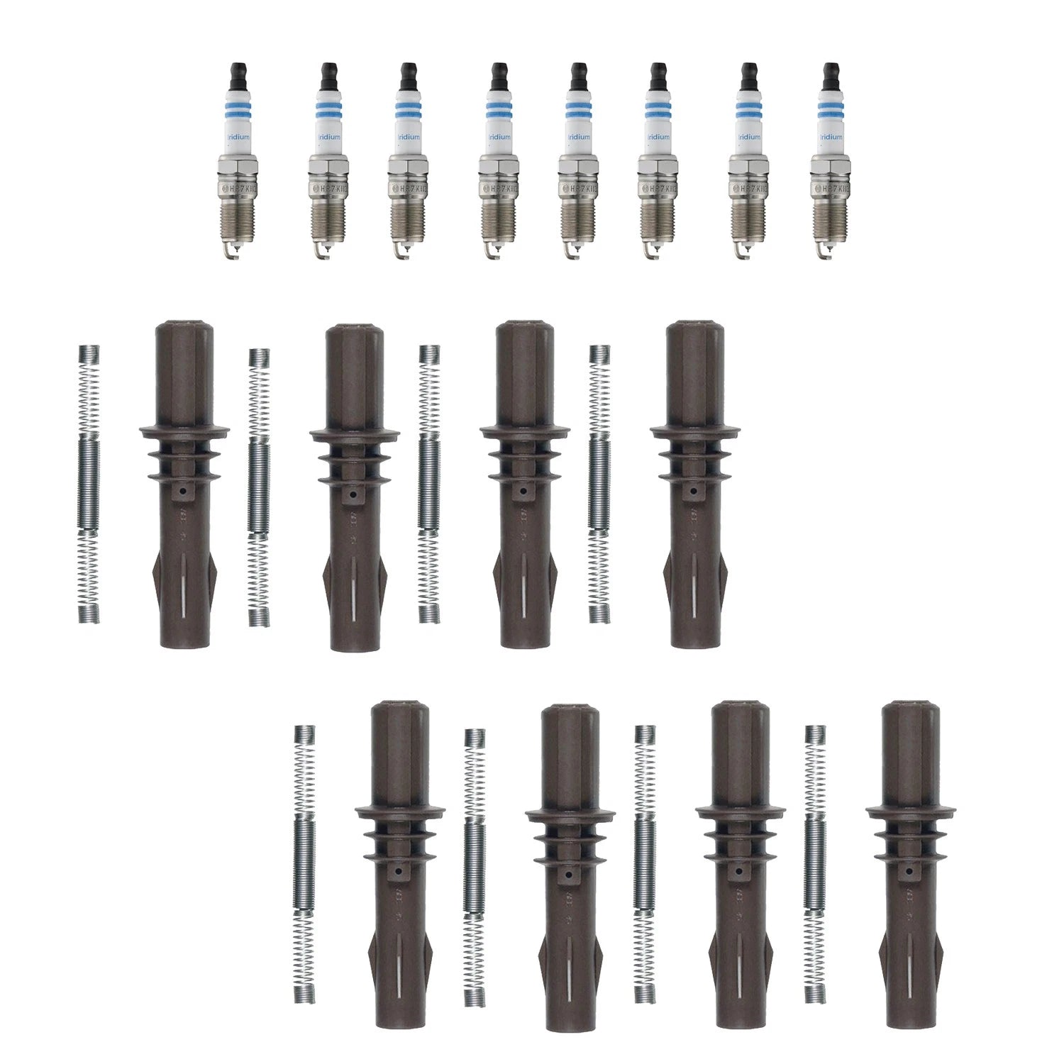 Set of 8 Bosch Double Iridium Spark Plugs & Denso Ignition Coil Boot Kit for F-150 (1997–2003)