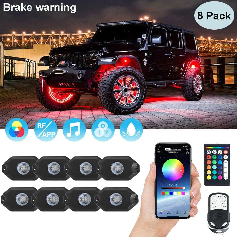 Set of 8 RGB LED Rock Lights for ATV (Offroad)