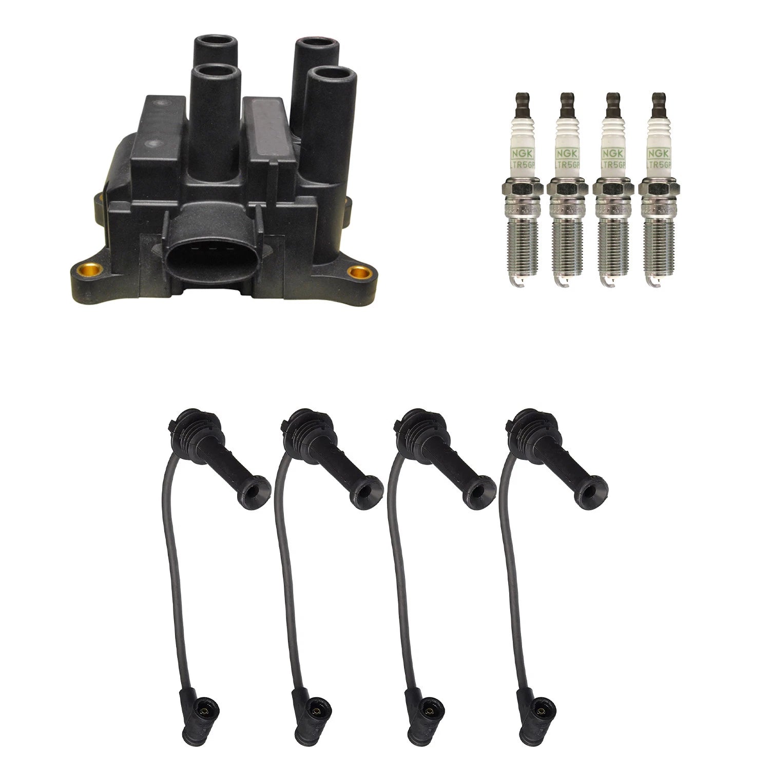 Set of 4 Denso Ignition Coil Wires & NGK Platinum Spark Plugs for Contour Focus (1995–2007)