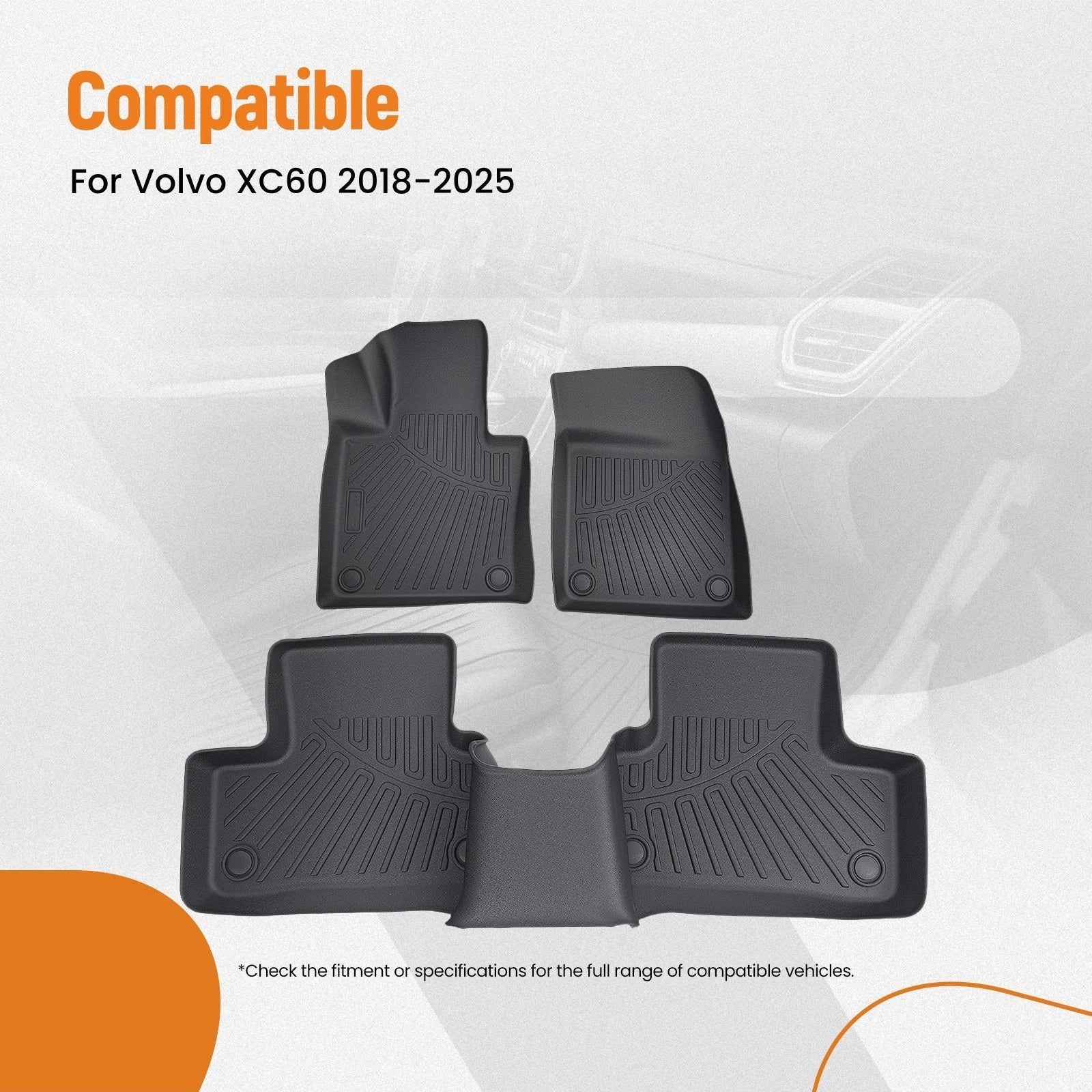Car Carpet Floor Mats for Volvo XC60 (2018–2025) TPE Waterproof Black