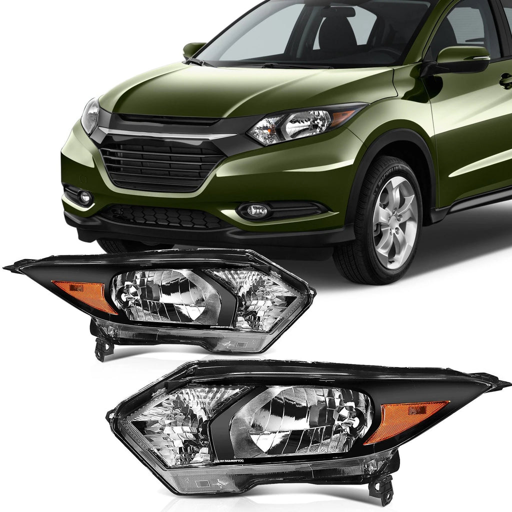 2X Headlight Assembly for Honda HR-V (2016–2018) - Black Amber