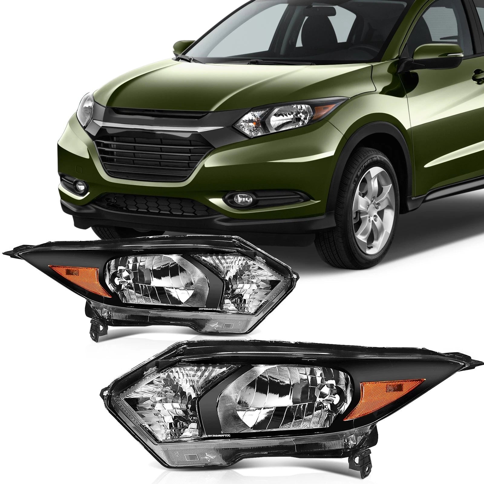 2X Headlight Assembly for Honda HR-V (2016–2018) - Black Amber