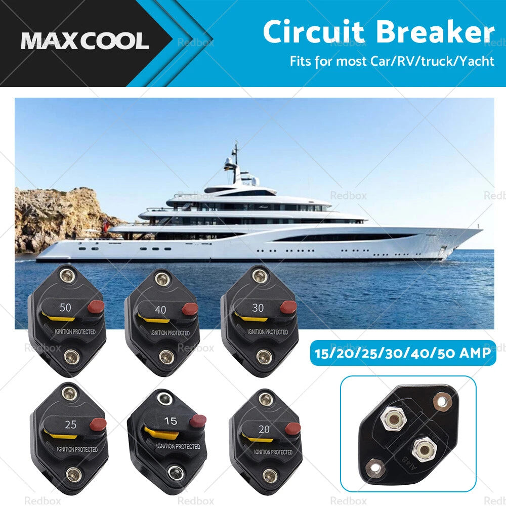 15A-50A Circuit Breaker for 12V 24V DC (Waterproof, Manual Reset)