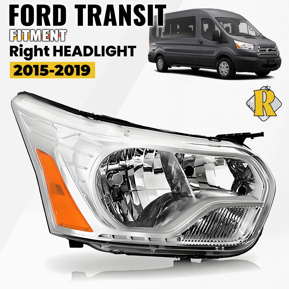 Halogen Headlight Chrome Right RH for Ford Transit 150 250 350 (2015–2022)