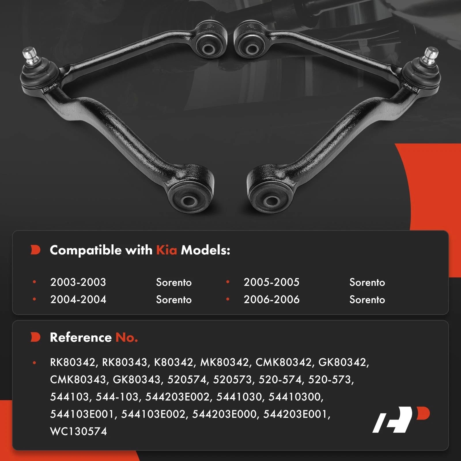 2X Front Upper Control Arm with Ball Joint for Kia Sorento (2003-2006)