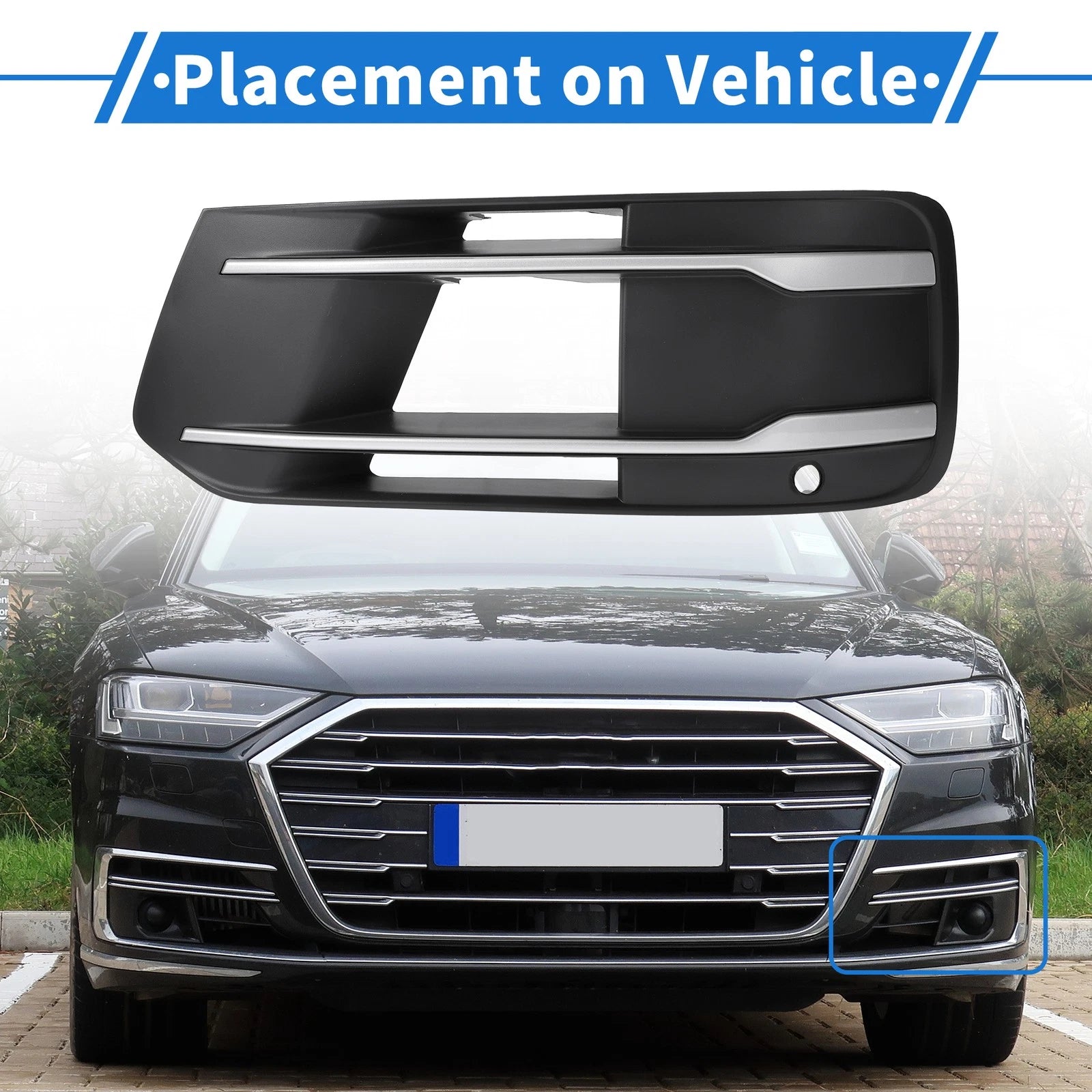 1pc Fog Light Grill for Audi Q7 (2016–2020) No. 4M0807681T Black Silver Tone